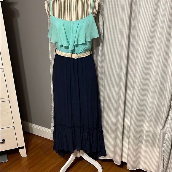 Elegant Blue and Green Women's Maxi Dress - Picture 1 of 8
